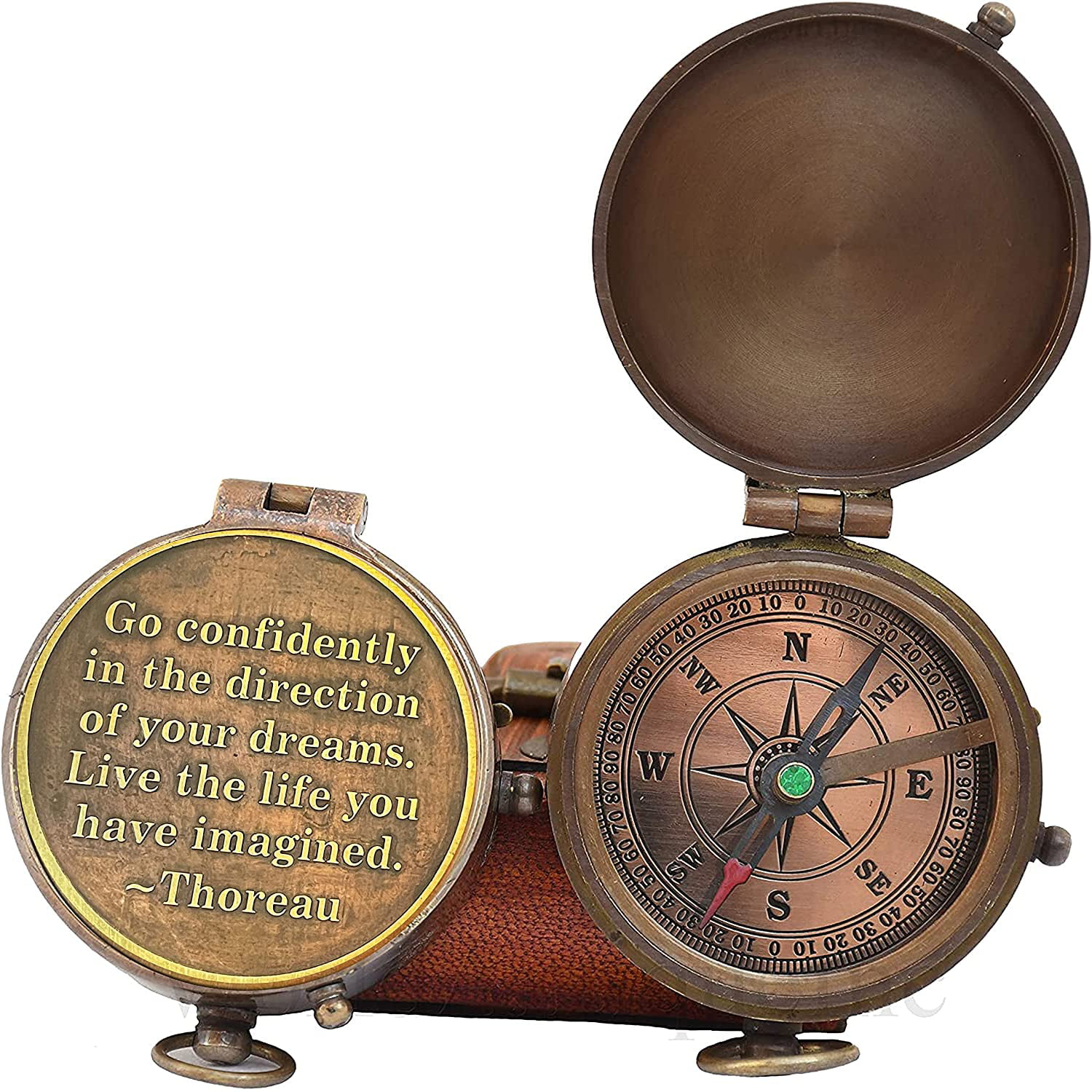 Vintage Thoreau Go Confidently Quote Antique Brass Compass 2 with