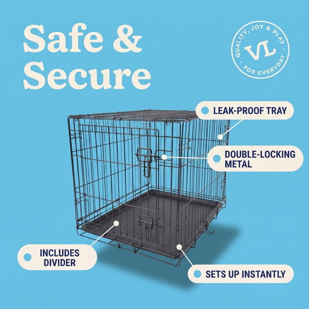 Vibrant Life 24 in Foldable Metal Dog Training Crate with Divider