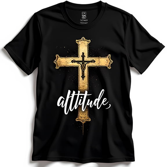 Stylish Black T-Shirt with Golden Design & Text