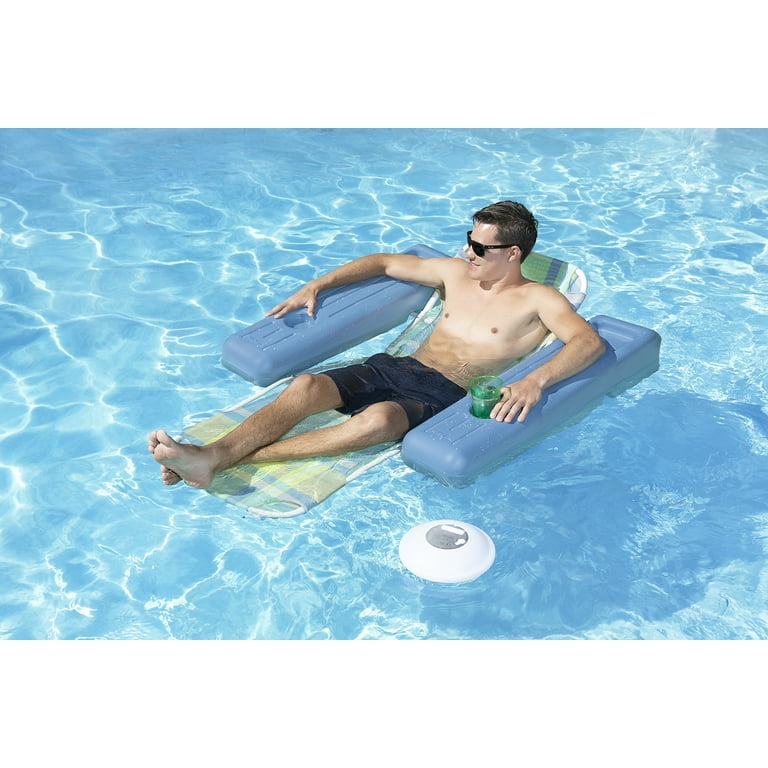 Poolmaster Caribbean Plaid Swimming Pool Lounge Chair Float with Cup Holders