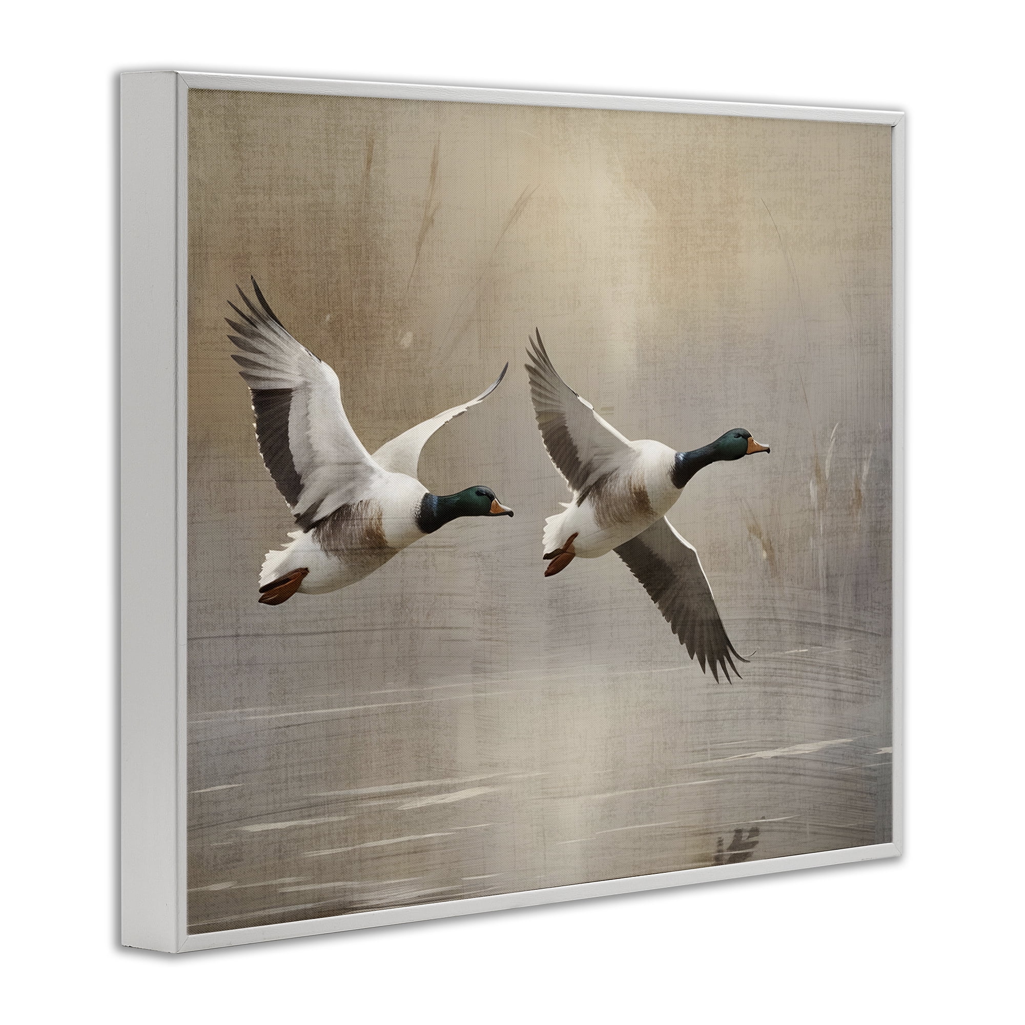 Stupell Industries Mallard Ducks over Pond White Framed Giclee Art, design by Susan Arnot
