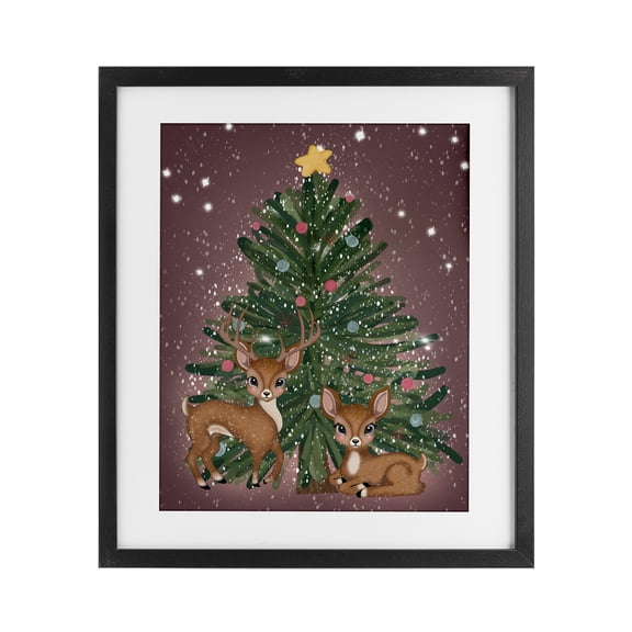 Stupell Industries Cottage Christmas Tree Fun Deer Black Framed Print Under Glass, 13 x 16, by Drew McInerney