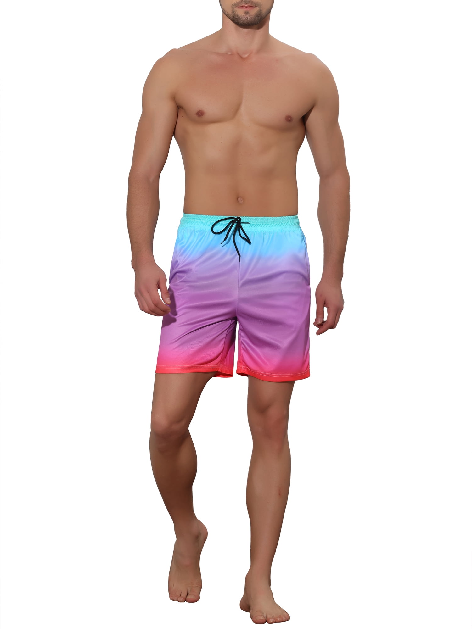 DARING DIVA Men's Contrasting Colors Patterned Beach Swimming Board Shorts 28 Pink