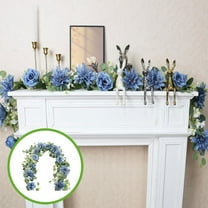 HomeDM Blue 6Ft Artificial Eucalyptus Garlands with Rose Flowers Faux Floral Greenery Garlands Fake Flowers Vines for Wedding Table Centerpieces Arch Party Ceremony Backdrop Decor