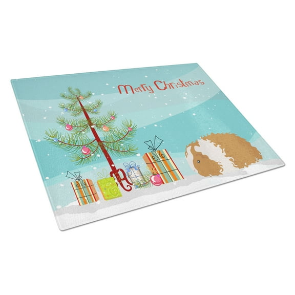 Carolines Treasures CK4449LCB Texel Guinea Pig Merry Christmas Glass Cutting Board Large, 12H x 16W, multicolor