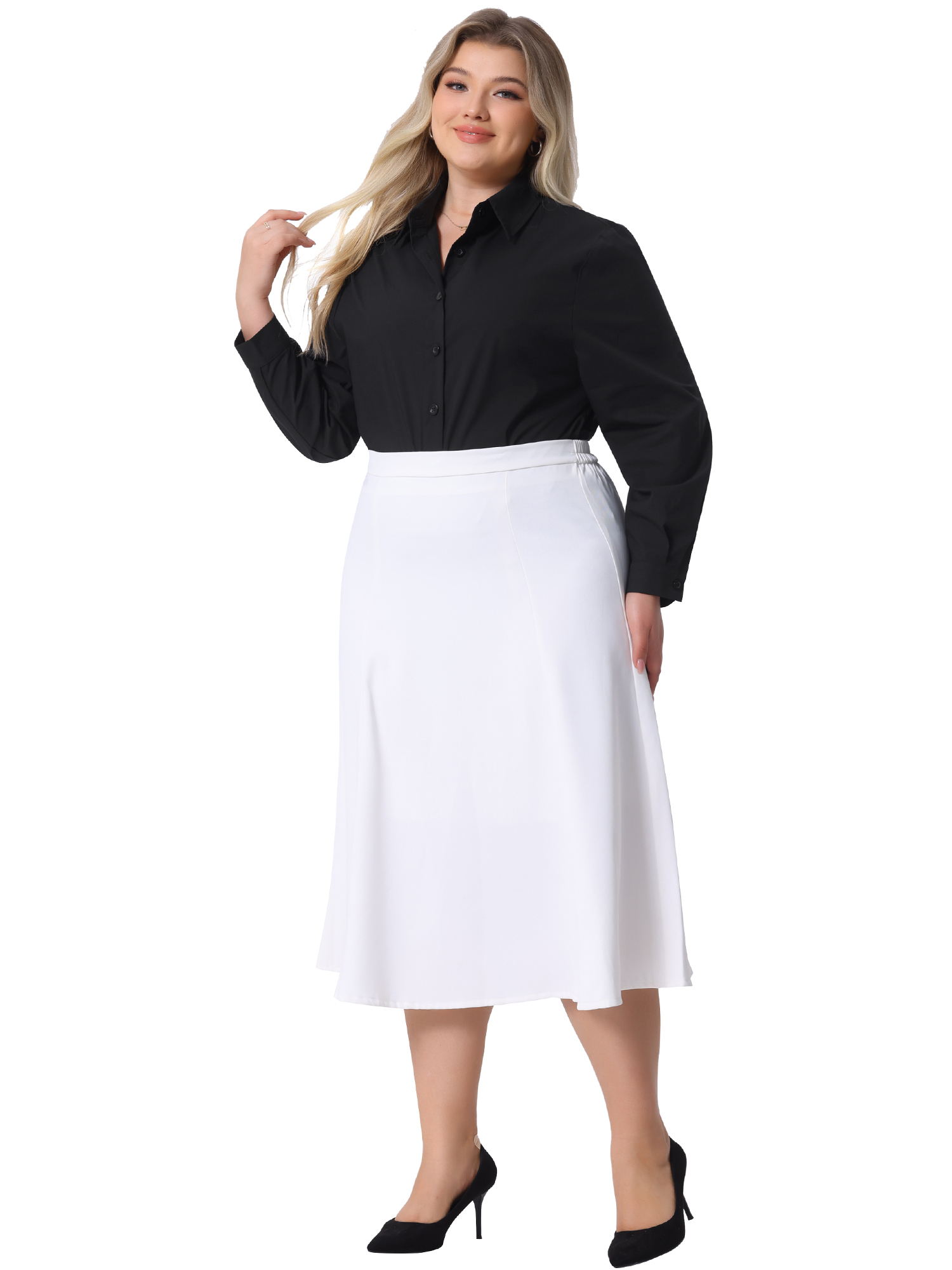 DARING DIVA Women's Plus Button Down Long Sleeve Blouse 4X Black