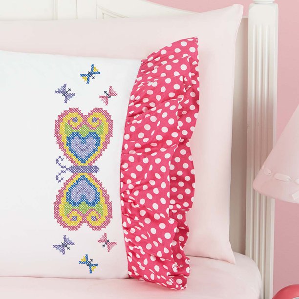 Herrschners® Bright Butterfly Kid's Cuffed Pillowcase Stamped Cross