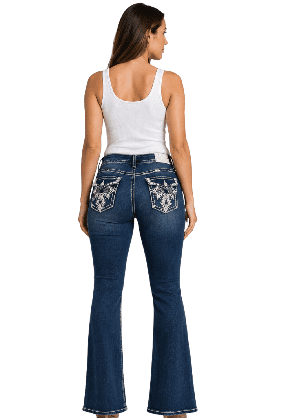 Jack David Rhinestone Studs Dark Wash Denim Flap Pocket Bootcut