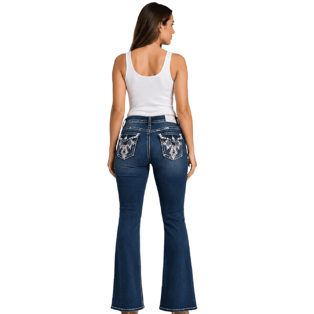 Jack David Rhinestone Studs Dark Wash Denim Flap Pocket Bootcut