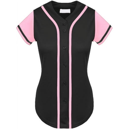 DIGITMON Women's Baseball Softball Jersey Button Down Premium Athletic T Shirts Uniform BLACKPINK, X-Small