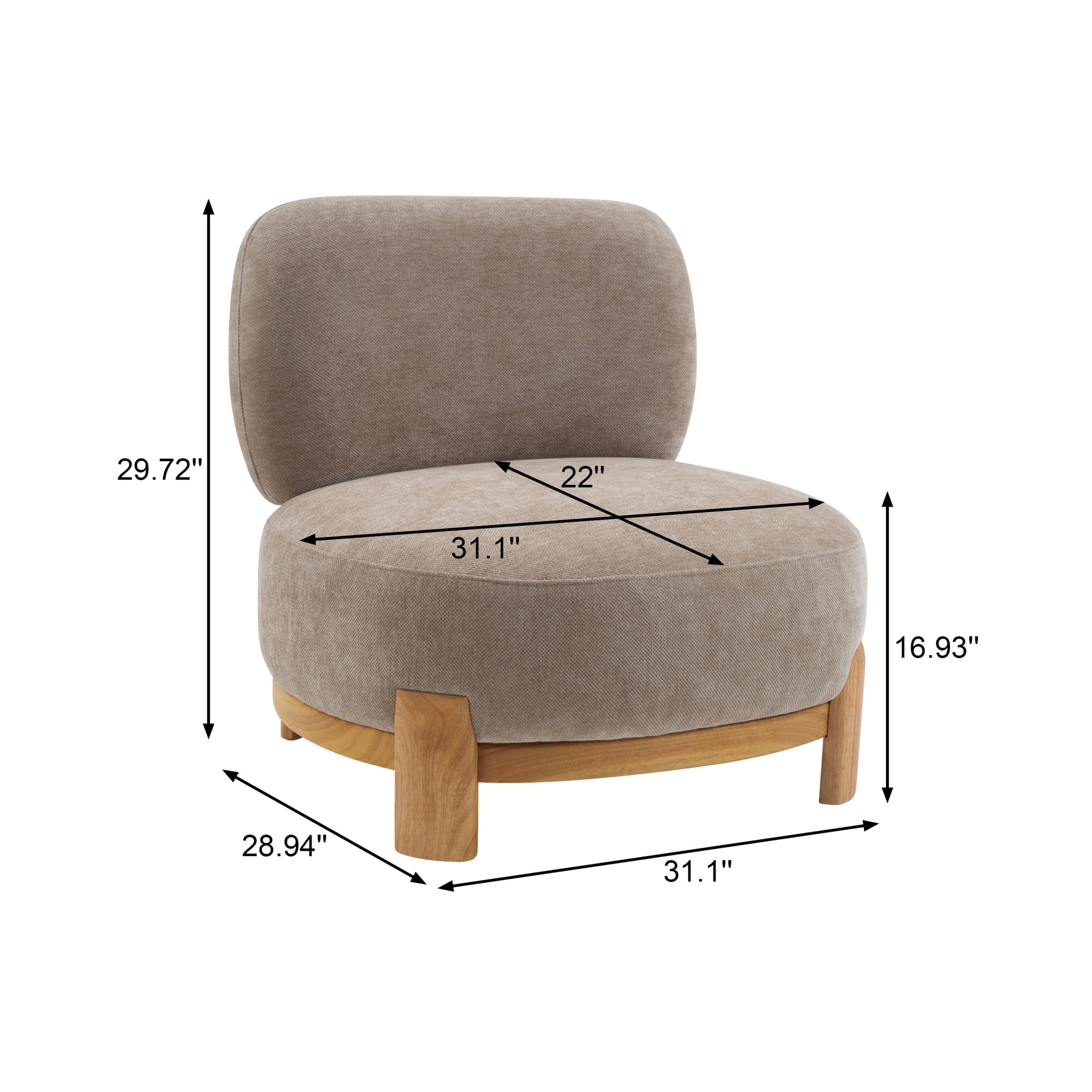 Christopher Knight Home Modern Upholstered Armless Accent Chair with Wood Legs, Wide Seat, Light Brown
