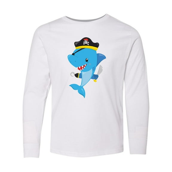 Inktastic Pirate Shark, Cute Shark, Little Shark, Blue Shark Long Sleeve Youth T-Shirt