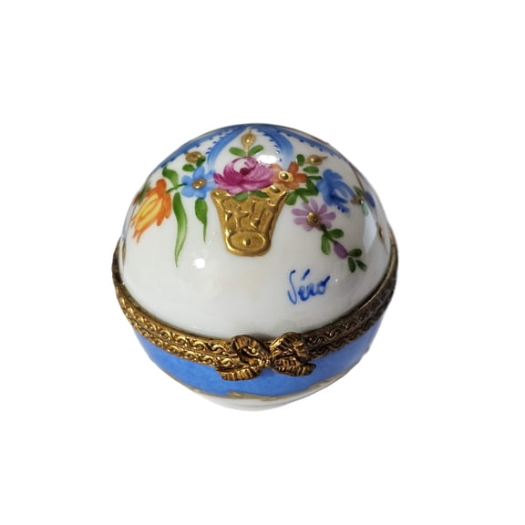 Small Marie Antoinette Blue Ribbon Ball Limoges Box Porcelain Figurine
