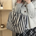 thumbnail image 4 of Lusa Striped Canvas Tote Bags for Women Simple and Stylish Color Blocking Large Capacity Handbags for Everyday Use Durable Spacious Carryall Shoulder Bag for Shopping Travel Navy One Size, 4 of 7