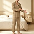 thumbnail image 2 of Men's Long Sleeve Pajama Set Soft Sleepwear Button Down Top and Long Pants Loungewear PJs Set with Pockets Khaki-B, 2 of 5