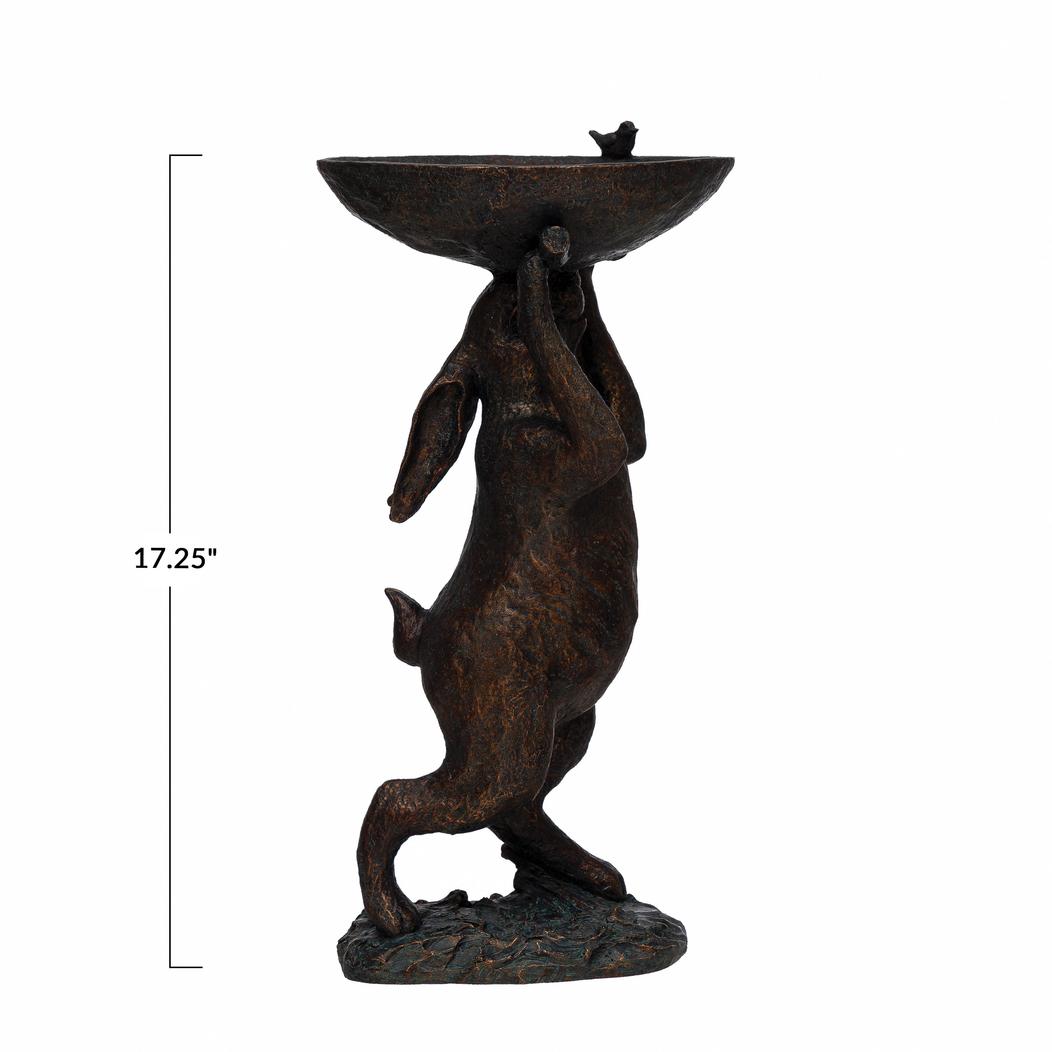 Creative Co-Op Decorative Resin Rabbit Bird Bath, Green Patina Finish