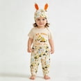 thumbnail image 2 of MEZZALL Easter Baby Girl Outfits 3 Piece Bunny Hats Letter Print Short Sleeve O-Neck Romper And Pants Toddler Holiday Photo Clothes Sets, 2 of 8