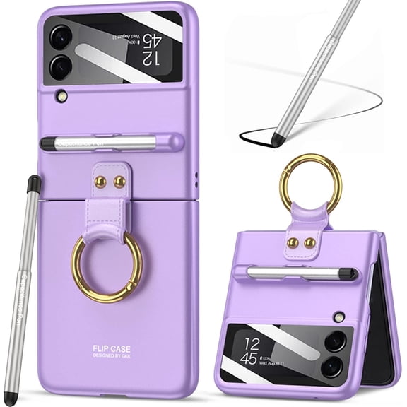 Samsung Galaxy Z Flip 4 Case with Ring Holder, Galaxy Z Flip 4 Case with Magnetic Hinge Protection   Screen Protector   Ultra-Thin Protective Case for Galaxy Z Flip 4 2022 (ICY Blue)