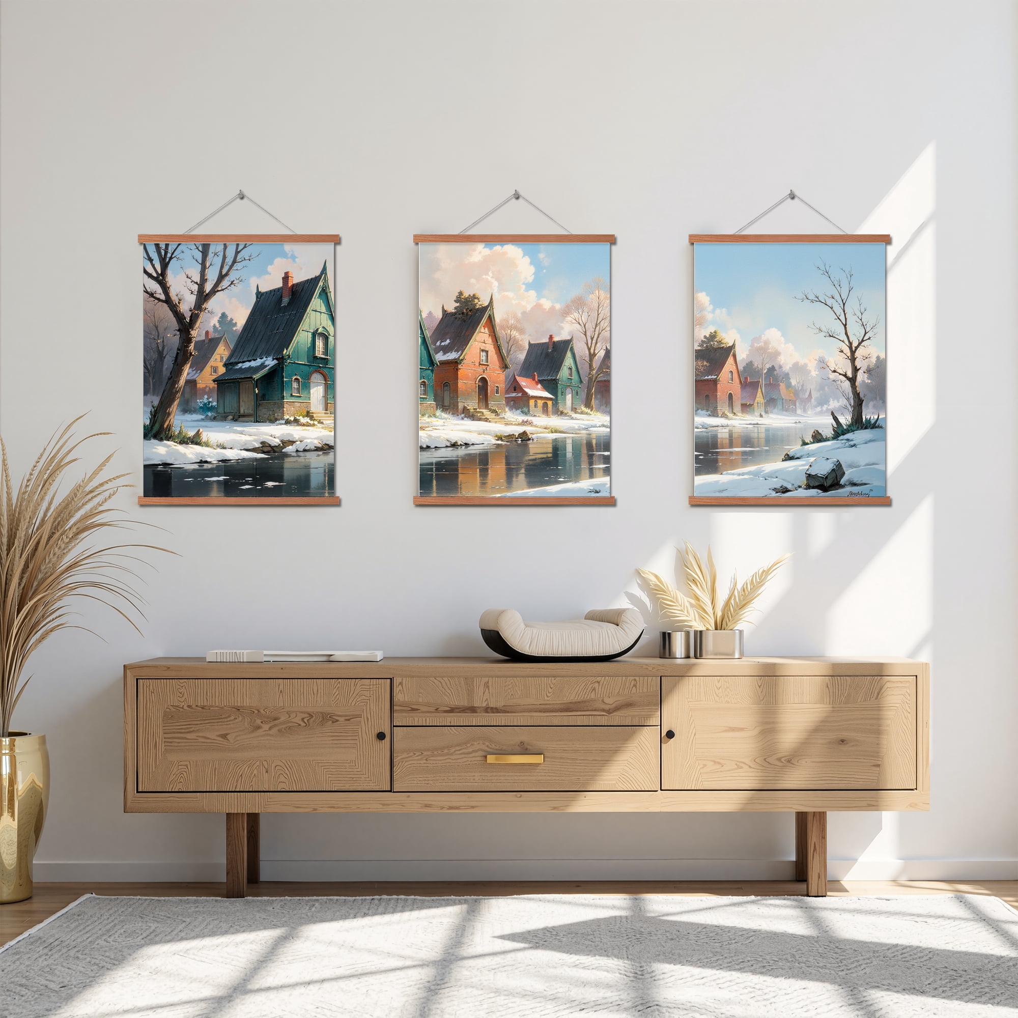MAYEERTY Modern Abstract Wall Art Painting, Living Room Decor, Brown Hanging Rod Frame, 15.7"x11.8"