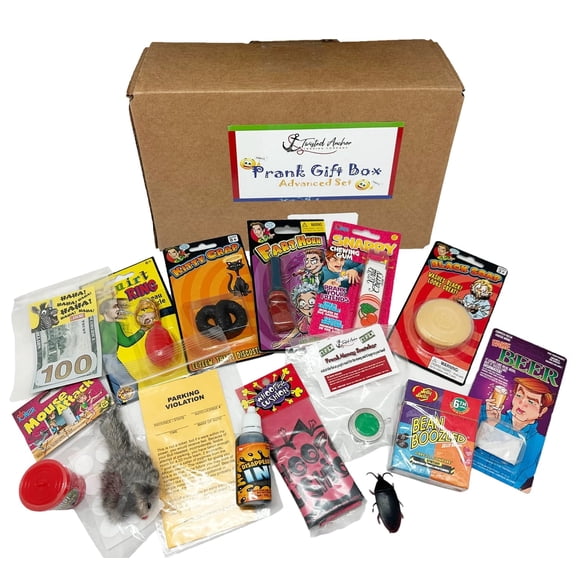 Twisted Anchor Trading Company 16 Pc Prank Gift Box for Kids Ages 6 and Up, Boys and Girls Joke Toy Set