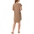 thumbnail image 3 of Vestido mini de playa suelto de manga corta y cuello redondo para mujer INSPIRE CHIC con bolsillos XL marrón, 3 of 6