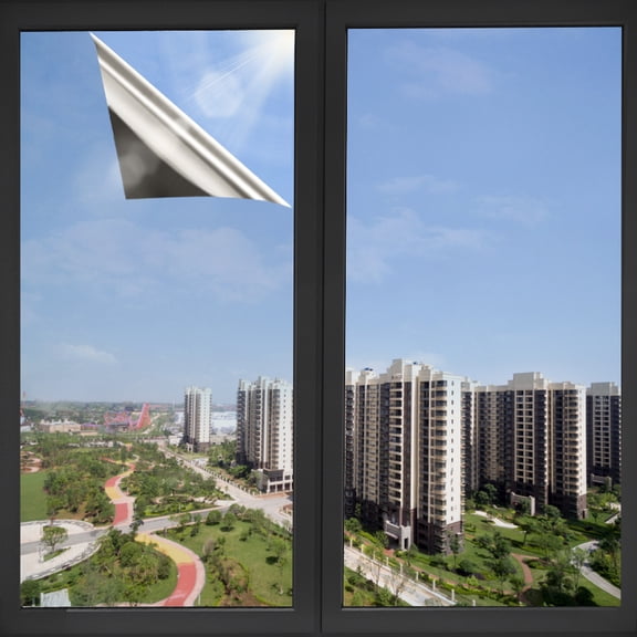 One Way Privacy Window Film, Sun Blocking Reflective Window Film See Out Not in, Heat Control Window Tint for Home, Anti UV Static Cling for Windows Office Door (Silver Mirrors, 23.6''x 118'' Inch)