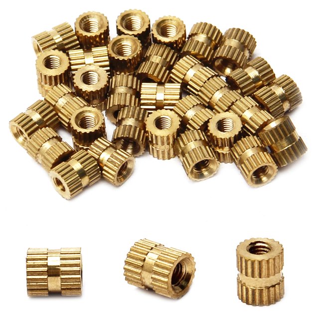 HUGFEGWE M3x6mm Female Thread Knurled Nuts,Hx5mm OD Brass Threaded Insert Embedment Nuts Hydraulic Welded Joint Injection Molding Assortment Kit for 3D Printing Injection Molding 30PCS CJB91-24990
