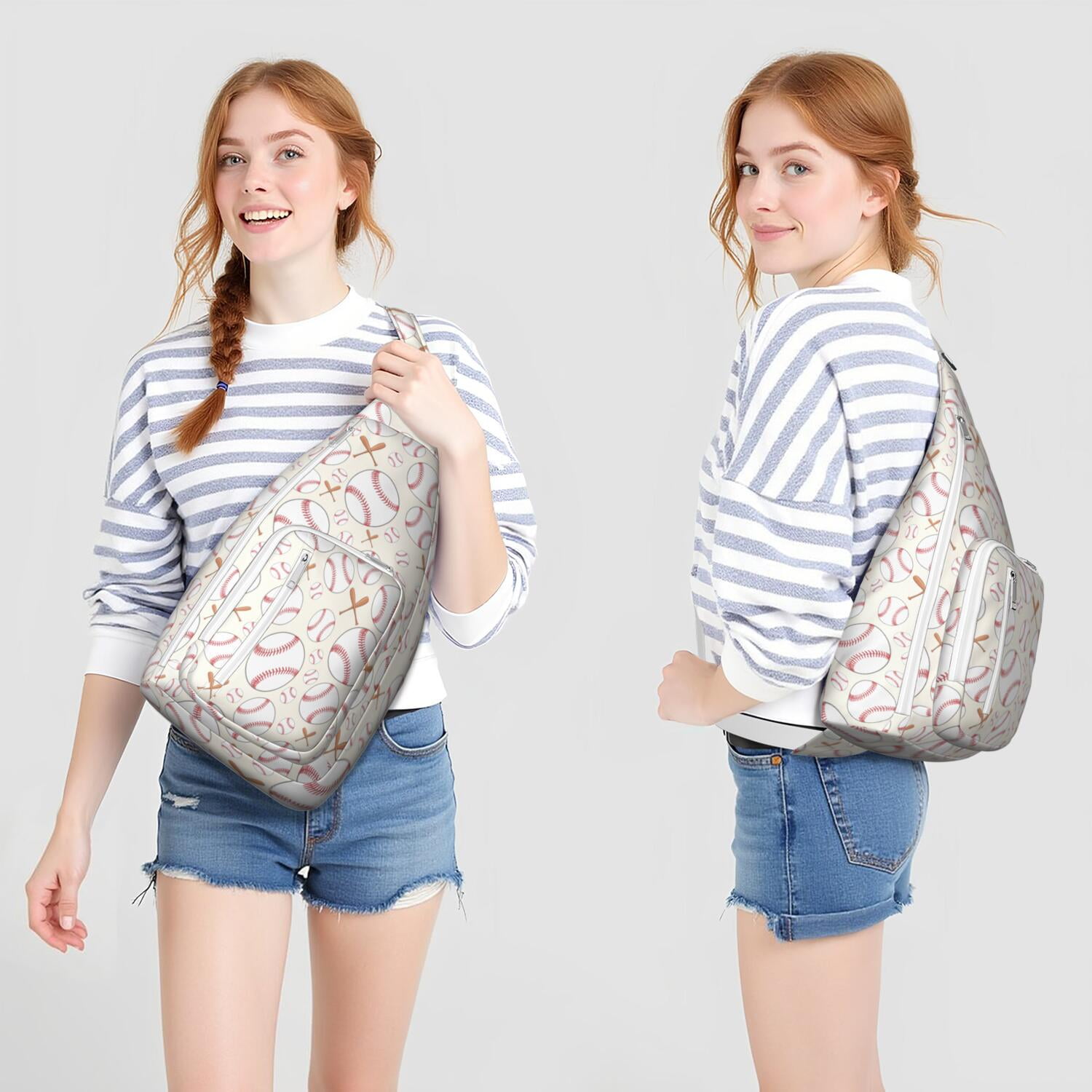 Sports Sling Backpack - Baseball, Football, Soccer, Basketball Print – Lightweight Crossbody Bag for Hiking, Gym, Travel – Athletic Gift for Sports Lovers