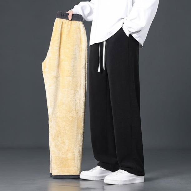 Pantalones largos para hombre, de color liso, de lana de celdas en barbecho, con bolsillos y cordón, pantalones de polar, pantalones de pana.