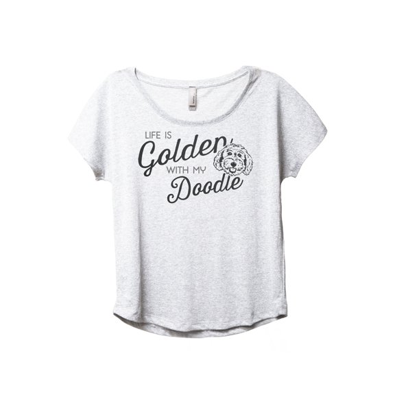 Life Is Golden With My Doodle Women's Fashion Slouchy Dolman T-Shirt Tee Heather White 2X-Large