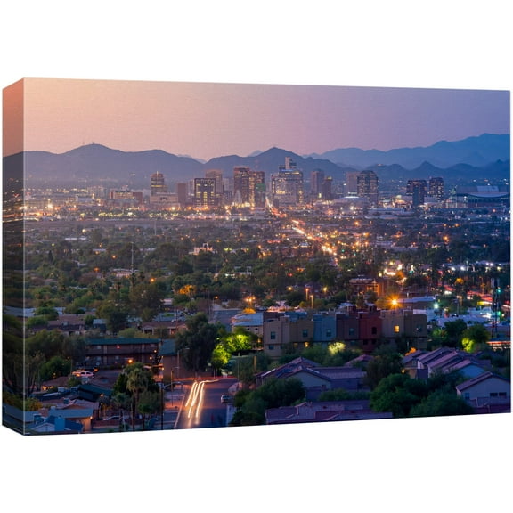 wall26 Canvas Print Wall Art Aerial View of Downtown Phoenix, Arizona Architecture & Maps Cityscape Photography Realism Global Scenic Colorful Multicolor for Living Room, Bedroom, Office - 32&quo
