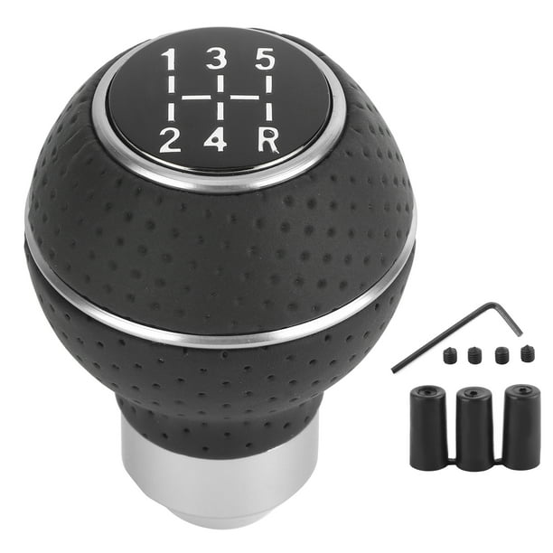 Perilla de palanca de cambios de 5 velocidades, aleación de aluminio y cuero, accesorio Manual para automóviles, color negro Jadeshay A