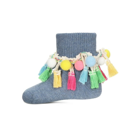 MeMoi Pom-Pom-Palooza Ankle Socks - Girls - Female, 6, Denim