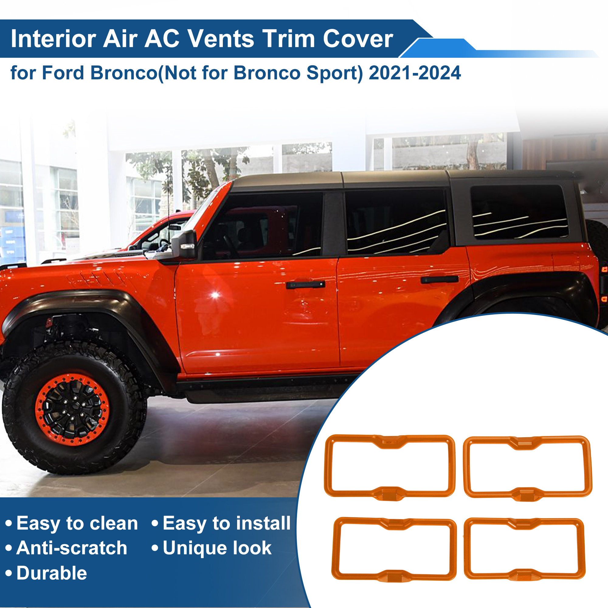 Unique Bargains AC Outlet Vent Trim Cover Frame for Ford Bronco 2021-2024 Orange