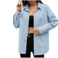 thumbnail image 3 of ClodeEU Women's Denim Collar Jacket with Pocket ,Casual Spring Summer Loose Coat Light Blue,Womens Plus M, 3 of 8