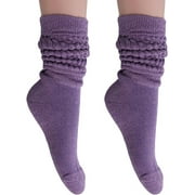 AWS/American Made 2 Pairs Extra Long Cotton Slouch Socks Shoe Size 5 to 10 (Purple)