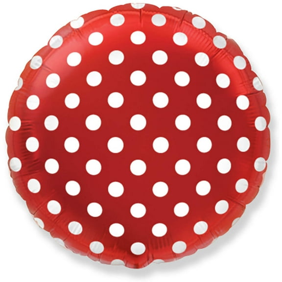 18 inch Circle - Red With White Polka Dots Foil Mylar Balloon - Party Supplies Decorations