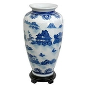Oriental Furniture 14" Landscape Blue & White Porcelain Tung Chi Vase, decorative item, oriental design, any occasion, any room