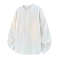 thumbnail image 4 of Dolkfu Henley Men's Long Sleeve Shirts Pullover Crew Neck T-Shirt Loose Fit Button Mens Tshirts 5X, 4 of 5