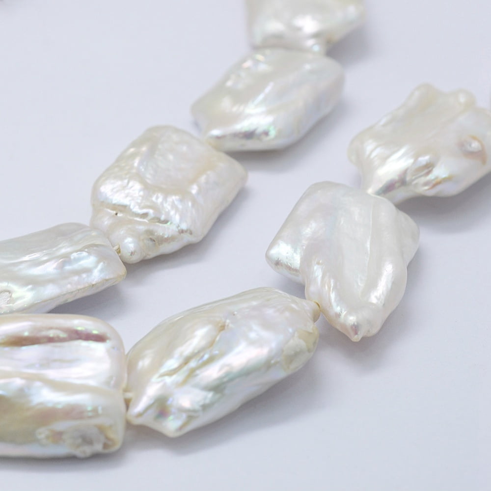 Natural Baroque Pearl Keshi Pearl Beads Strands Cultured Freshwater Pearl Rectangle White 24~35x15~19x5~9mm Hole: 0.2mm about 15pcs/strand 15.7 inch