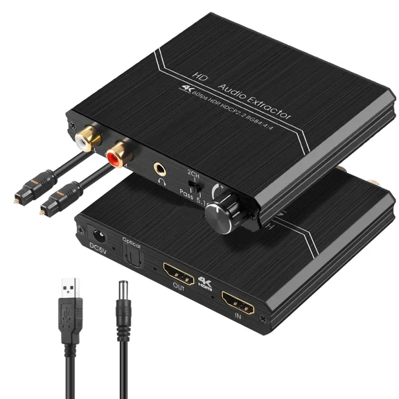 HDMI-compatible Audio Extractor 4K60HZ, HDMI2.0b Audio Converter Adapter, Optical SPDIF 3.5mm RCA R/L Audio Out Volume