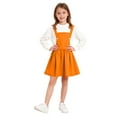 thumbnail image 3 of SGFCWSX Girls Button Suspender Skirt, Flared Hem Casual Sleeveless Dress Orange Size 9-10 Years, 3 of 7