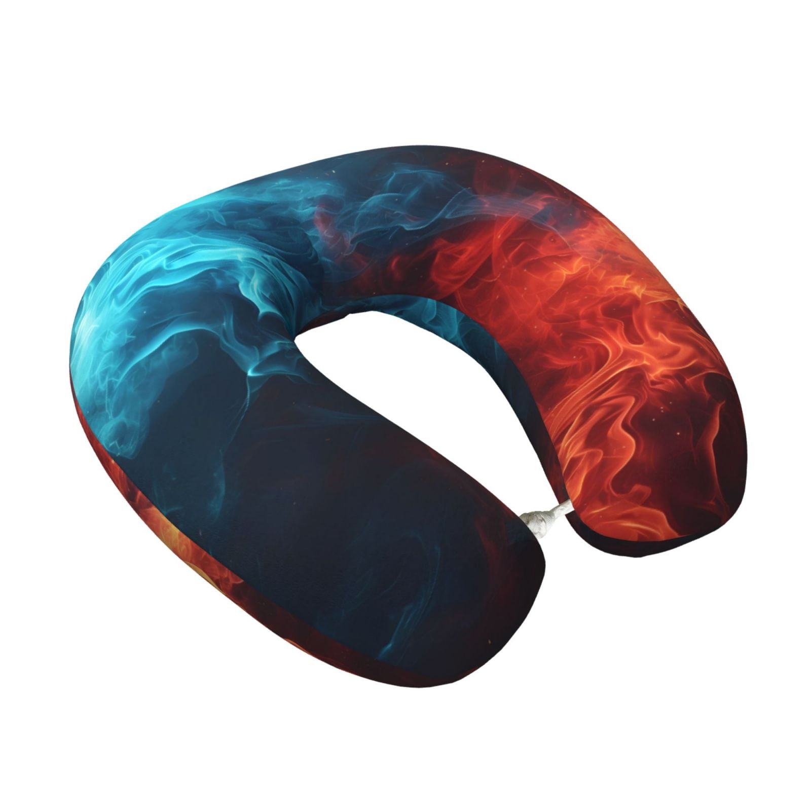 Xecao Red And Blue Fire Print Memory Foam Cervical Neck Pillow Versatile U-Shaped Pillows for Home,Office,Camping,Travelling,Soft Washable Cover