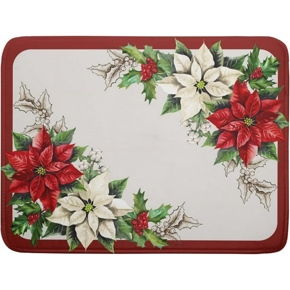 Christmas Dish Drying Mats for Kitchen Counter 18×24 Inch Red White Poinsettia Christmas Flower Large Microfiber Drying Mat Kitchen Accessories Dish Rack Mat Drainer Pad Washable Absorbent
