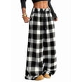 thumbnail image 2 of Women'S Plaid Checkered Pants Flannel Pajama Pants Lounge Wide Leg Baggy Sweatpants with Pockets Black & White L, 2 of 7