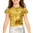 thumbnail image 3 of WhouRiu Big Girl Tshirt Shiny Stretch Short Sleeve Tee Children Dance Party Pure Color Stage Wear Comfy T Shirts Yellow,Sized 10-11, 3 of 3