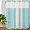 thumbnail image 3 of Aqua Beige Striped No Hook Shower Curtain Waterproof, Bathroom Curtains with Snap in Liners and See Through Top Window, Modern Farmhouse Retro Lines Hotel Style Bathtub Curtains Shower 66"Wx72"L, 3 of 8
