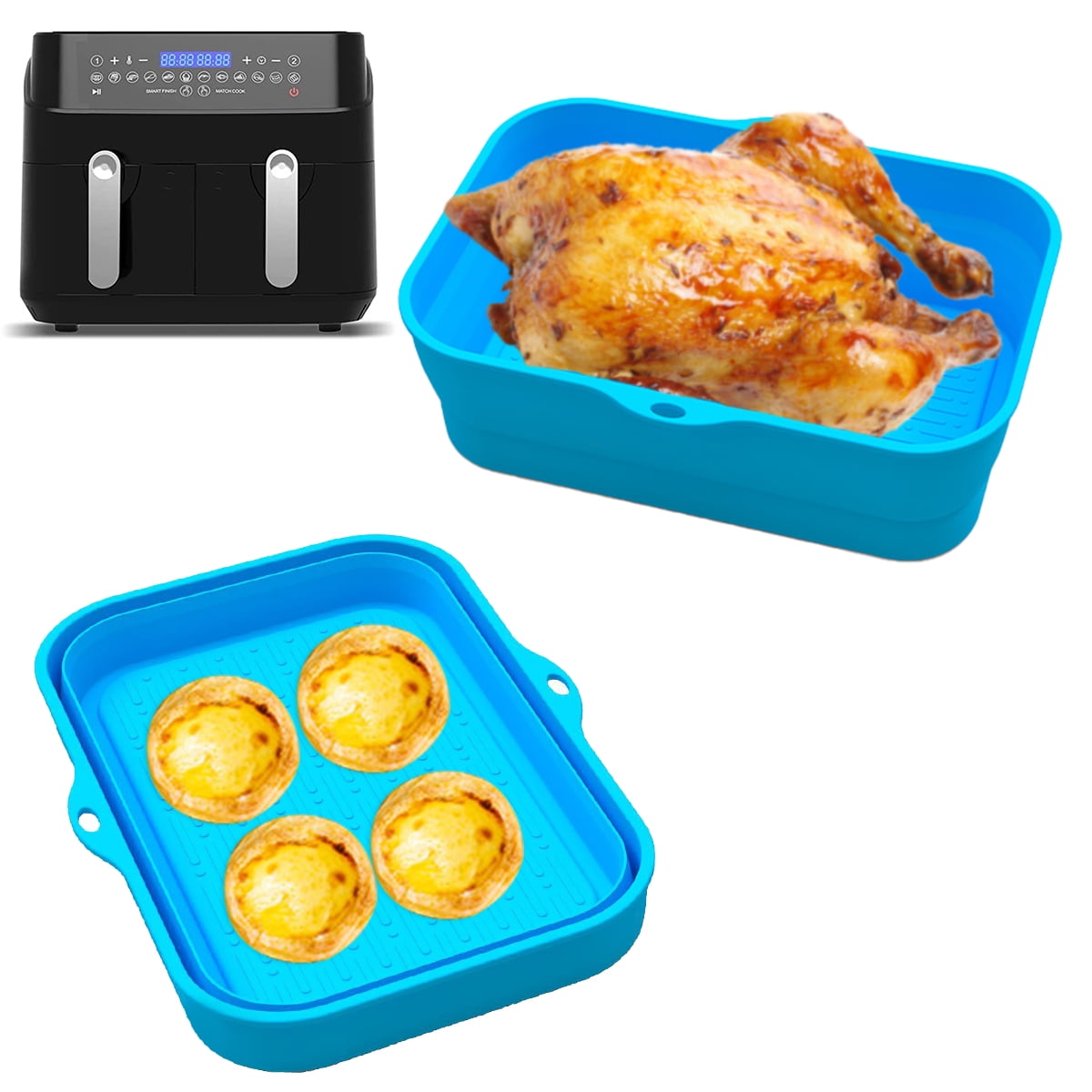 2Pcs Air Fryer Silicone Pot with Handle Reusable Air Fryer Liner Heat