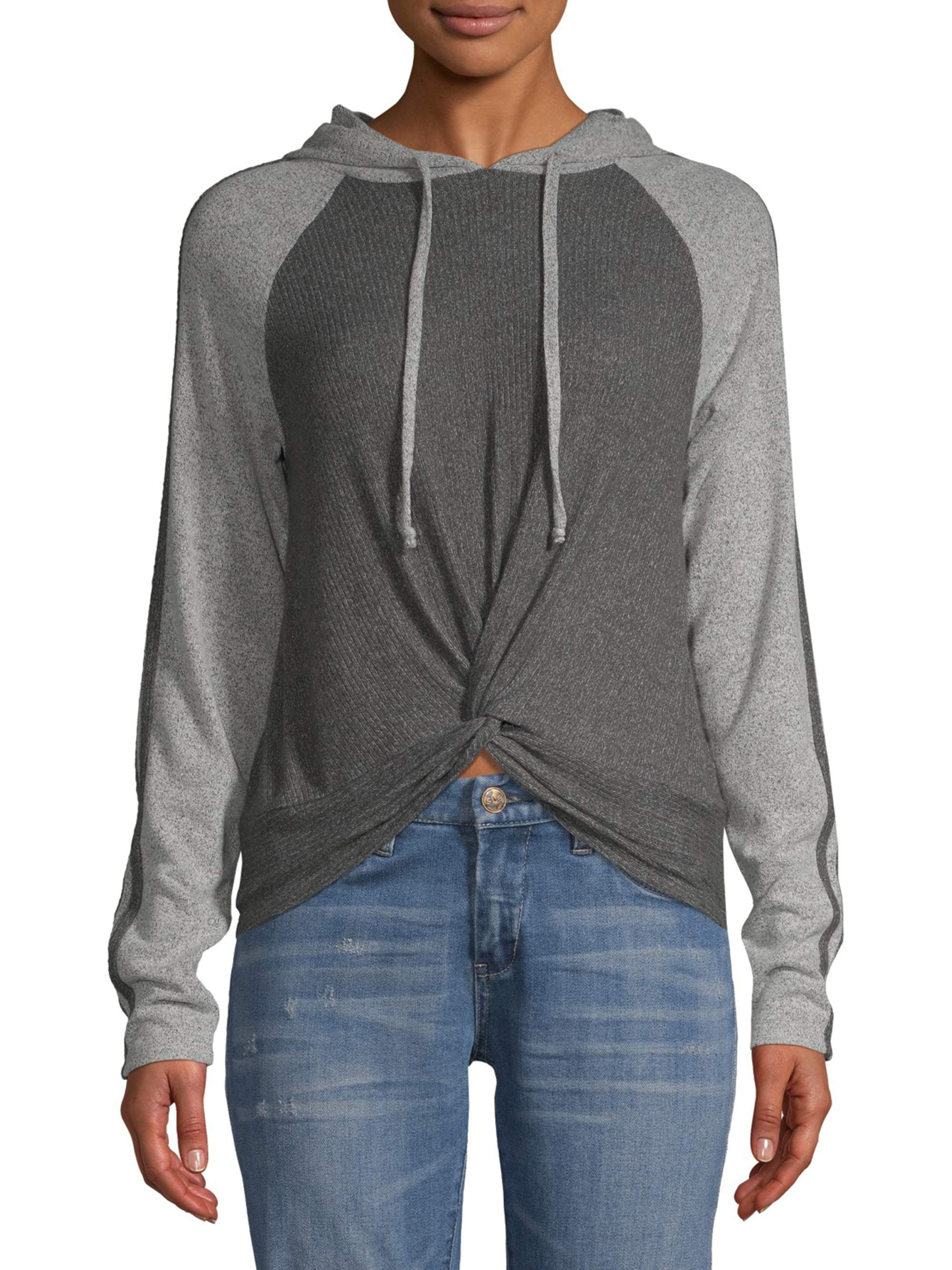No Boundaries Juniors' Brushed Rib Twist Front Hoodie