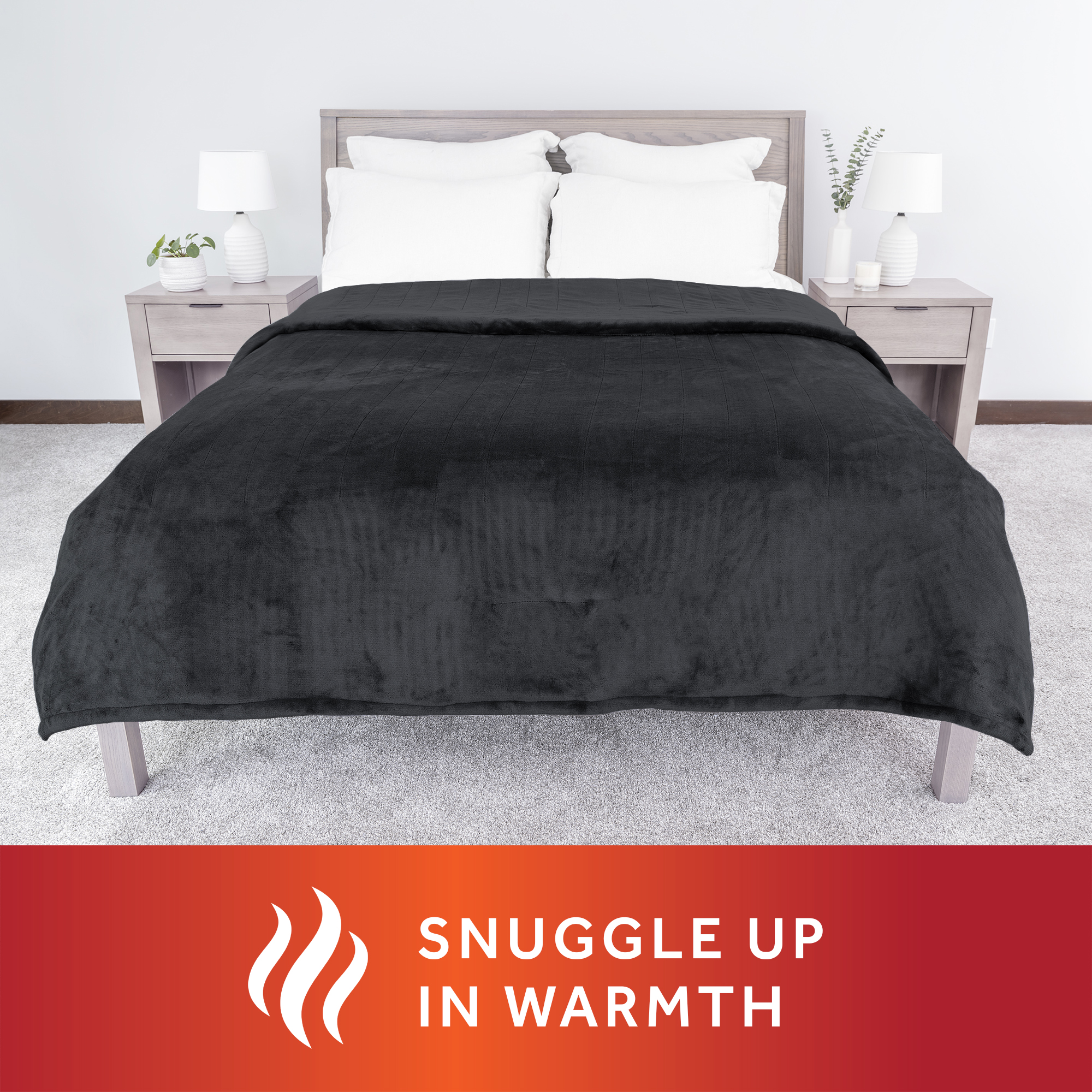 Sunbeam Slate Grey Velvet Plush Electric Heated Blanket Queen Size, 90" x 84", 10 Heat Settings, Fast Heating, Heating Blankets with Controller, Auto-Shut Off, Machine Washable